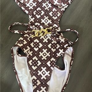 Geometric One-Piece Swimsuit with Gold‎ Detail